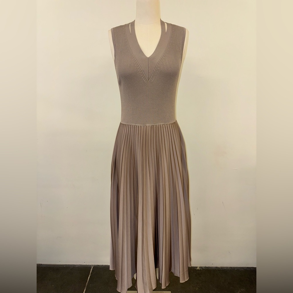 Hugo Boss Taupe V-Neck Midi Dress